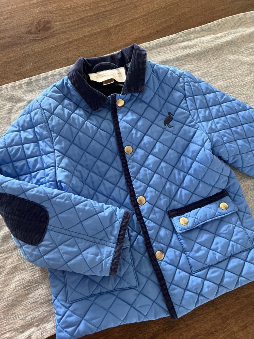 The Beaufort Bonnet Company Light Blue Quilted Jacket with Navy Corduroy Collar